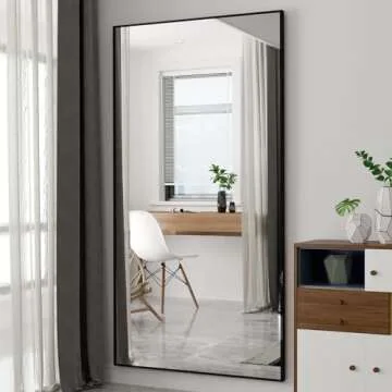 Beauty4U 76" x 37" Large Full Length Mirror with Stand, Black Wall Mounting Full Body Mirror, Metal Frame Full-Length Mirror for Living Room, Bedroom