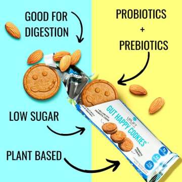 Uplift Food Fiber Supplement - Digestive Biscuit, Vegan, Low Carb, Grain Free, & Non GMO, Promoting Positive Gut Health & Digestion, Gut Happy Cookies - Almond Butter, 1.41 Ounce (Pack of 12)