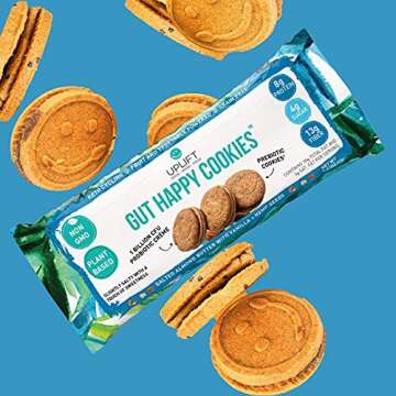 Uplift Food Fiber Supplement - Digestive Biscuit, Vegan, Low Carb, Grain Free, & Non GMO, Promoting Positive Gut Health & Digestion, Gut Happy Cookies - Almond Butter, 1.41 Ounce (Pack of 12)