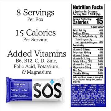 SOS Hydration Electrolyte Powder Packets, Low-Sugar, Immunity Support Hydration Replenishment Drink Mix, Berry Flavor, 20 Sticks