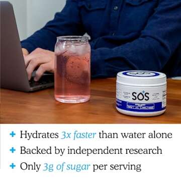 SOS Hydration Electrolyte Powder Packets, Low-Sugar, Immunity Support Hydration Replenishment Drink Mix, Berry Flavor, 20 Sticks