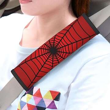 YANGDADA Stylish Red Spider Web Seat Belt Covers Soft Comfortable Shoulder Strap Pads for Adults Universal Car Accessories - Pack of 2