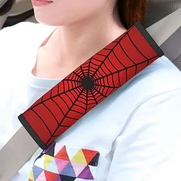 YANGDADA Stylish Red Spider Web Seat Belt Covers Soft Comfortable Shoulder Strap Pads for Adults Universal Car Accessories - Pack of 2