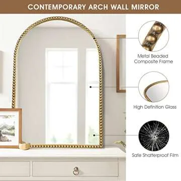 Fobule 30x40" Arched Vintage Gold Wall Mirror