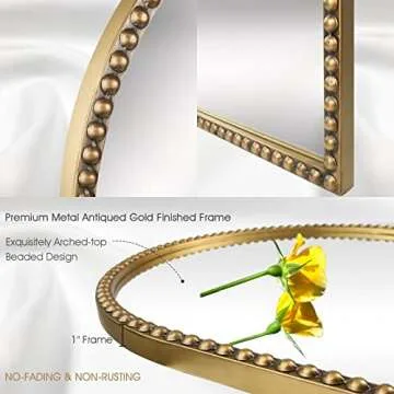 Fobule 30x40" Arched Vintage Gold Wall Mirror