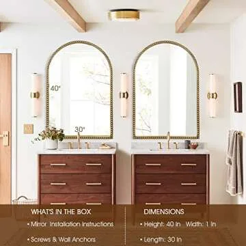 Fobule 30x40" Arched Vintage Gold Wall Mirror