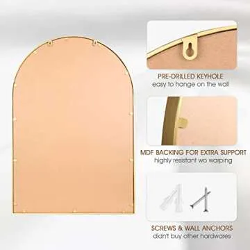 Fobule 30x40" Arched Vintage Gold Wall Mirror