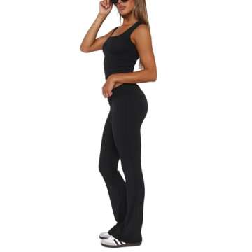 REORIA Women's Casual Outfits Soft Square Neck Sleeveless Tank Crop Tops Fold Over Flare Pants Y2K 2 Piece Pajama Lounge Sets