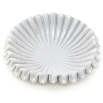 Nordic Moon White Marble Decorative Ruffle Bowl - 10 Inch Wavy Marble Stone Bowl for Fruit, Jewelry ...