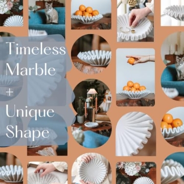 Nordic Moon 10 Inch Marble Ruffle Bowl for Home Decor