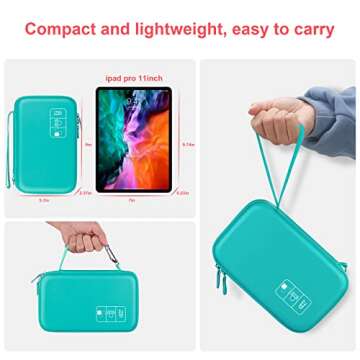 Hard Electronic Organizer Travel Case Electronics Accessories Cable Gadget Wire Storage Bag Double Layer Shockproof Box for Charger, Cord, Flash Drive, Apple Pencil, Power Bank, Turquoise
