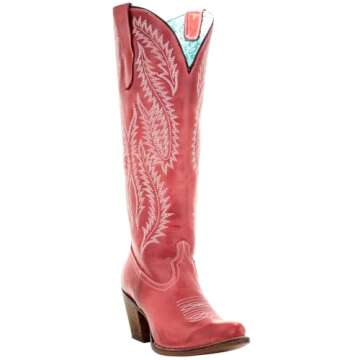 Corral Boots Women's Embroidery Tall Top Snip Toe Western Cowgirl Style Leather Boots, Red, 8