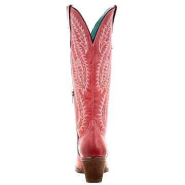 Corral Boots Women's Embroidery Tall Top Snip Toe Western Cowgirl Style Leather Boots, Red, 8