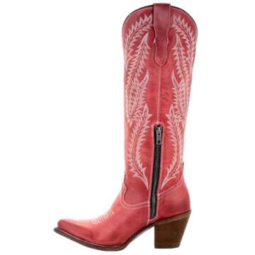 Corral Boots Women's Embroidery Tall Top Snip Toe Western Cowgirl Style Leather Boots, Red, 8