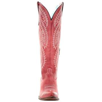 Corral Boots Women's Embroidery Tall Top Snip Toe Western Cowgirl Style Leather Boots, Red, 8
