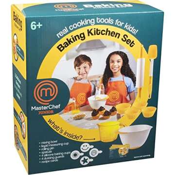 MasterChef Junior Baking Kitchen Set for Kids - 7 Pc. Kit Includes Real Cooking Tools for Kids w Recipes, Xmas Holiday Gift Party- Homemade Treats