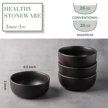 Elegant AmorArc Stoneware 28oz Bowls Set for Kitchen