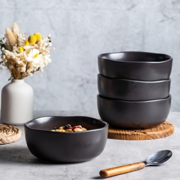 Elegant AmorArc Stoneware 28oz Bowls Set for Kitchen