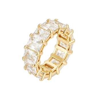 Malibu Sunday Ashley Baguette Eternity Ring - Dainty Gold Plated Ring with Cubic Zirconia Stones - T...