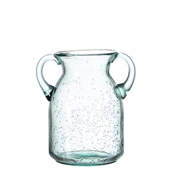 Flower Vase Glass Elegant Double Ear Decorative Handmade Air Bubbles Bluish Color Glass Vase for Cen...
