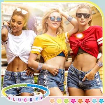 Ecation 96 Pcs Beaded Friendship Bracelets Bulk Inspirational Stretch Bracelets Y2k Colorful Cute Ad...