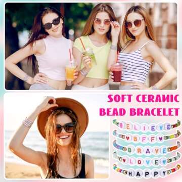 Ecation 96 Pcs Beaded Friendship Bracelets Bulk Inspirational Stretch Bracelets Y2k Colorful Cute Adjustable Jewelry for Rainbow Princess Summer Beach Women Party Favors Friend Gifts(Classic)