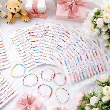 Ecation 96 Pcs Beaded Friendship Bracelets Bulk Inspirational Stretch Bracelets Y2k Colorful Cute Adjustable Jewelry for Rainbow Princess Summer Beach Women Party Favors Friend Gifts(Classic)