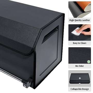 XCF Car Organizer Trunk, Durable Collapsible Leather Car Trunk Organizer with Lid and Sturdy Handle, Auto Cargo Storage Compartments, SUV/Car Accessories for Men/Women (11.4 x 27 x 12.2, Black)