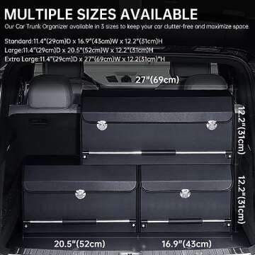 XCF Car Organizer Trunk, Durable Collapsible Leather Car Trunk Organizer with Lid and Sturdy Handle, Auto Cargo Storage Compartments, SUV/Car Accessories for Men/Women (11.4 x 27 x 12.2, Black)