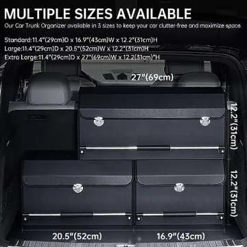 XCF Car Organizer Trunk, Durable Collapsible Leather Car Trunk Organizer with Lid and Sturdy Handle, Auto Cargo Storage Compartments, SUV/Car Accessories for Men/Women (11.4 x 27 x 12.2, Black)