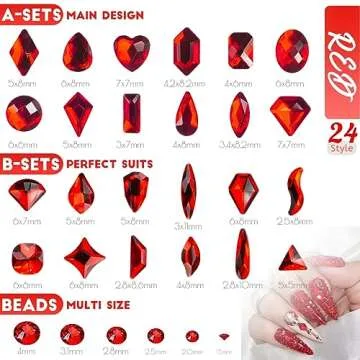 4 Boxes Red Nail Rhinestones Glitters Kit, 24 Shapes K9 Glass Ruby Red Gems Flatback Round Gems Stones Diamonds Crystals Siam Red Nail Art Supplies Nail Charms for Acrylic Nails Faces Body DIY Crafts