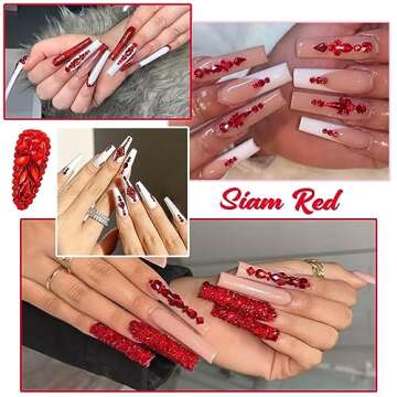 4 Boxes Red Nail Rhinestones Glitters Kit, 24 Shapes K9 Glass Ruby Red Gems Flatback Round Gems Stones Diamonds Crystals Siam Red Nail Art Supplies Nail Charms for Acrylic Nails Faces Body DIY Crafts