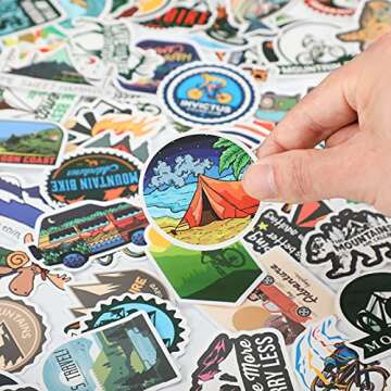 200 Pieces Vinyl Waterproof Wilderness Nature Stickers Hiking Camping Travel Decals for Water Bottles, Phone, Computer, Luggage, Guitar, Adults Teens Girls (Adventure Style)