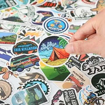 200 Pieces Vinyl Waterproof Wilderness Nature Stickers Hiking Camping Travel Decals for Water Bottles, Phone, Computer, Luggage, Guitar, Adults Teens Girls (Adventure Style)