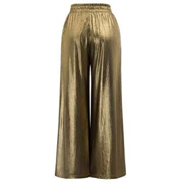 Women Polyester Pockets Loose Wide Leg Pants Trouser Size XL Golden CL916-2
