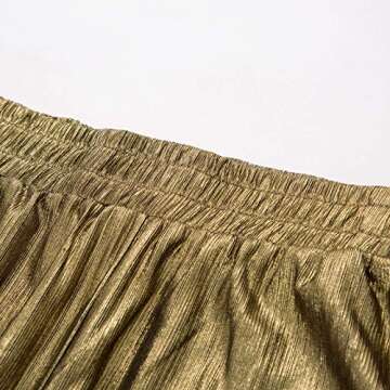 Women Polyester Pockets Loose Wide Leg Pants Trouser Size XL Golden CL916-2