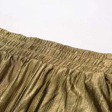 Women Polyester Pockets Loose Wide Leg Pants Trouser Size XL Golden CL916-2