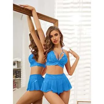 PITINAN Sexy 3 Piece Lace Lingerie Set for Women
