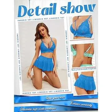 PITINAN Sexy 3 Piece Lace Lingerie Set for Women