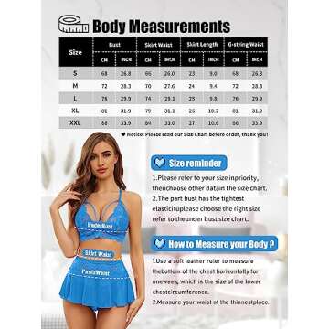 PITINAN Sexy Lingerie for Women Naughty 3 Piece Lace Bralette, Mini Skirt with G-String Teddy Lingerie Set (Blue, X-Large)