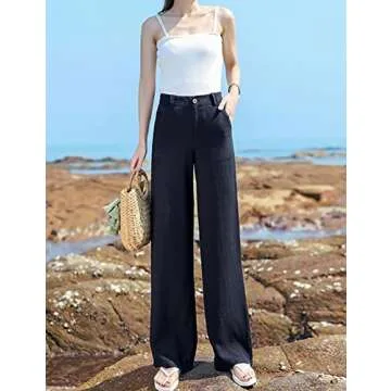 Hooever Womens Casual High Waisted Wide Leg Pants Button Up Straight Leg Trousers(Black-SMALL01)