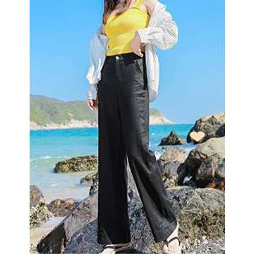 Hooever Womens Casual High Waisted Wide Leg Pants Button Up Straight Leg Trousers(Black-SMALL01)