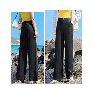 Hooever Womens Casual High Waisted Wide Leg Pants Button Up Straight Leg Trousers(Black-SMALL01)