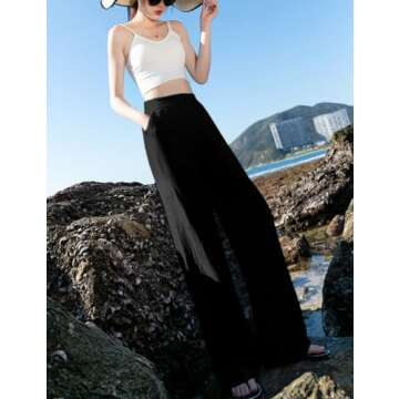 Hooever Womens Casual High Waisted Wide Leg Pants Button Up Straight Leg Trousers(Black-SMALL01)