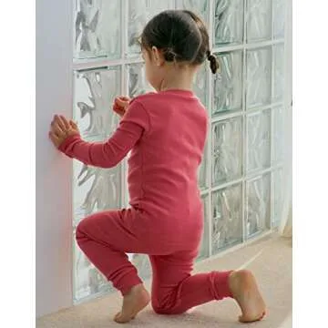 moimoln Viscose from Bamboo Pajama Set for Baby Boys Girls Toddler Snug Fit Sleepwear Ribbed Long Sleeve Redpink 4T