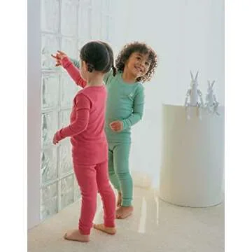 moimoln Viscose from Bamboo Pajama Set for Baby Boys Girls Toddler Snug Fit Sleepwear Ribbed Long Sleeve Redpink 4T