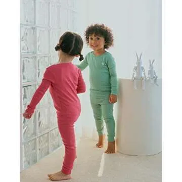 moimoln Viscose from Bamboo Pajama Set for Baby Boys Girls Toddler Snug Fit Sleepwear Ribbed Long Sleeve Redpink 4T