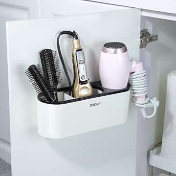 DAOYA Hair Dryer Holder - White Tool Organizer Blow Cabinet Door, Bathroom Curling Iron for Straight...