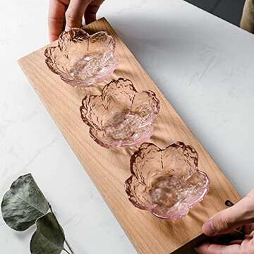 Glass Seasoning Dishes, Cherry-Blossom Tea Bag Holders,Pink Flower Snack Dip Bowls,Sakura Shaped Sus...