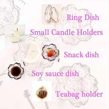 Glass Seasoning Dishes, Cherry-Blossom Tea Bag Holders,Pink Flower Snack Dip Bowls,Sakura Shaped Sushi Sauce Dishes Candle Holders,Set of 6 for Party Housewarming,Christmas,Valentine, Mother's Day